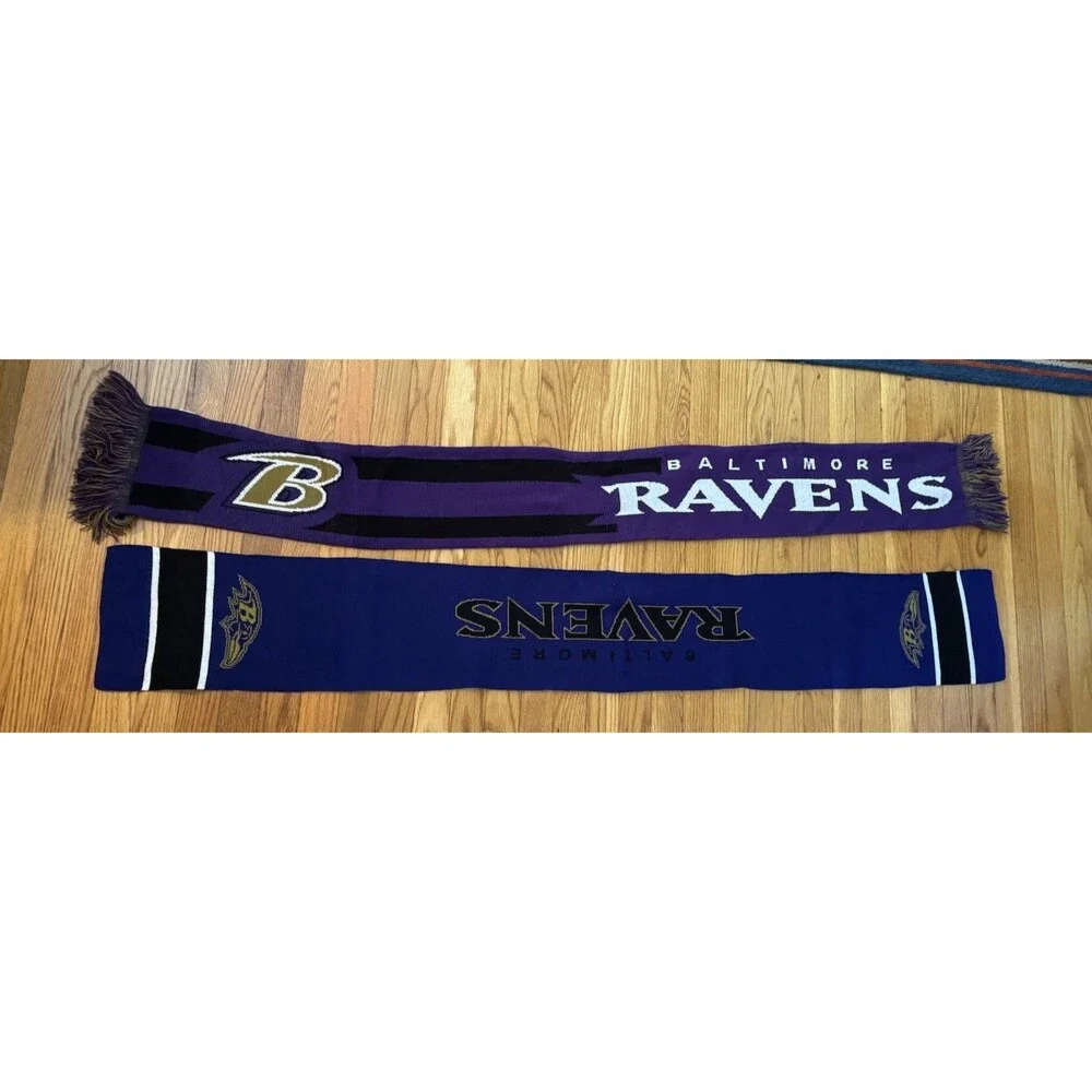 Baltimore Ravens NFL Knitted Mascot Scarf Lot Of 2  58”x 7